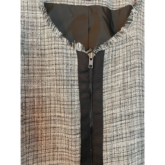 Elle Blazer Jacket Gray Black Fringe Full Zip Color Block Tweed Professory XL - Picture 2 of 6